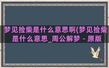 梦见捡柴是什么意思啊(梦见捡柴是什么意思_周公解梦 - 原版周公解梦大全)